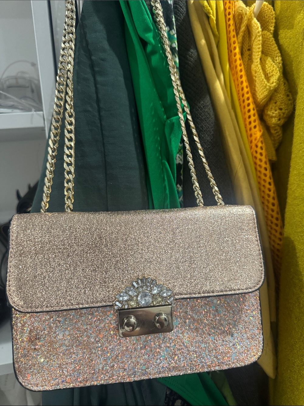Gianni Bini Glitter Crossbody Shoulder Bag in Rose Gold